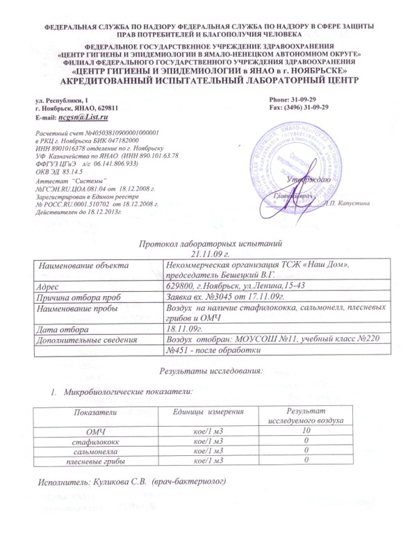 Протокол лабораторных исследований образец